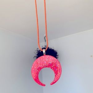 Pink Crescent Moon Pendant Necklace